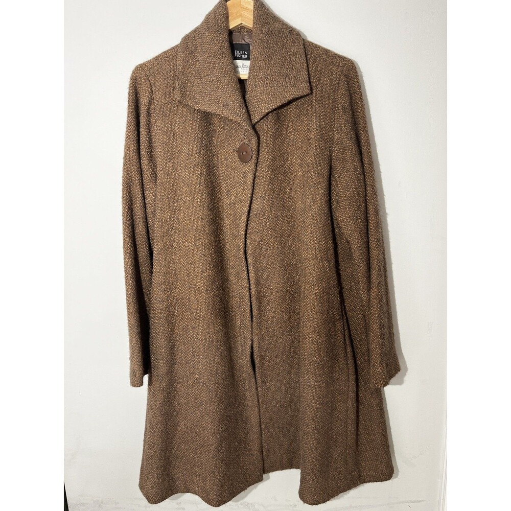 Eileen Fisher Womens Brown Alpaca Cotton Button Front A-Line Coat M Lagenlook